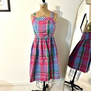 J. Crew Women’s Pink Blue Green Plaid Midi Dress Sz 6 EUC